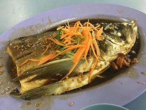 Steamed fish in China town hawker